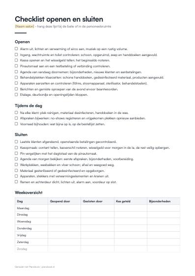 Voorbeeld: checklist openen en sluiten