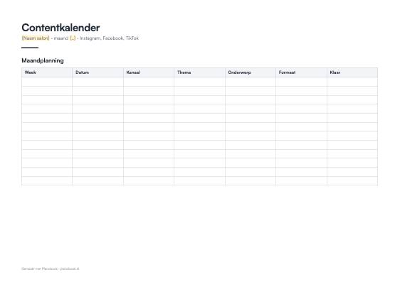 Voorbeeld: contentkalender social media