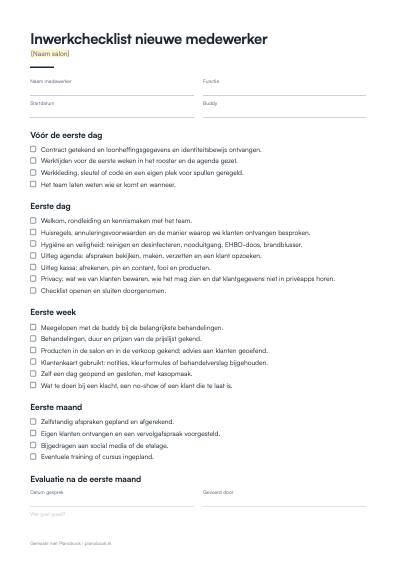 Voorbeeld: inwerkchecklist medewerker