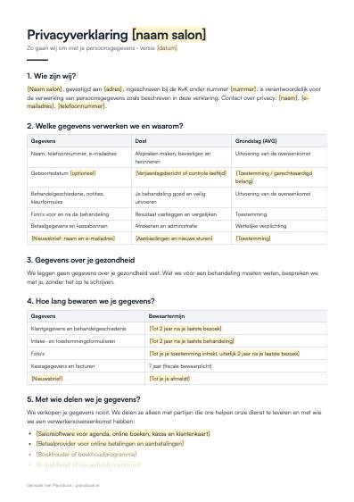 Voorbeeld: privacyverklaring (avg)