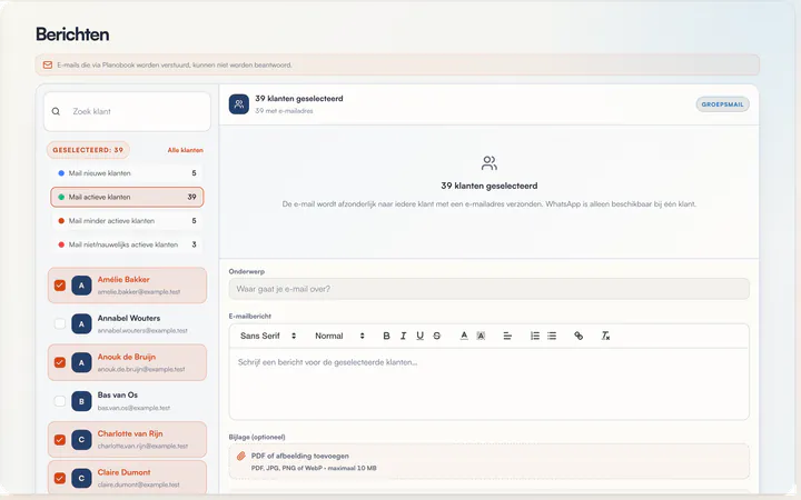 Berichten: klanten kiezen per groep, zoals Mail actieve klanten, en een e-mail opstellen